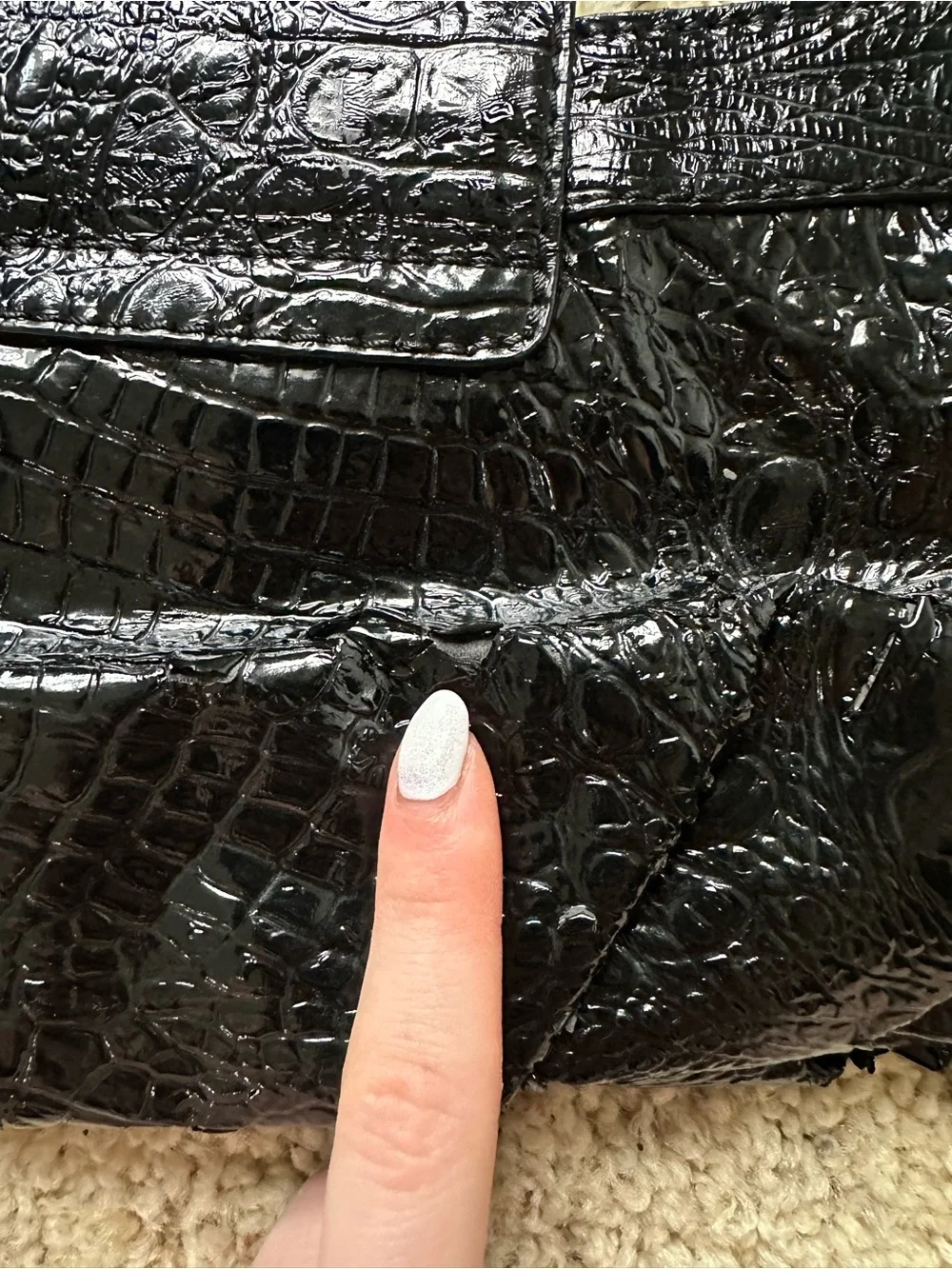 GUESS Black Patent Croc-Embossed Wristlet Clutch with Detachable Strap
